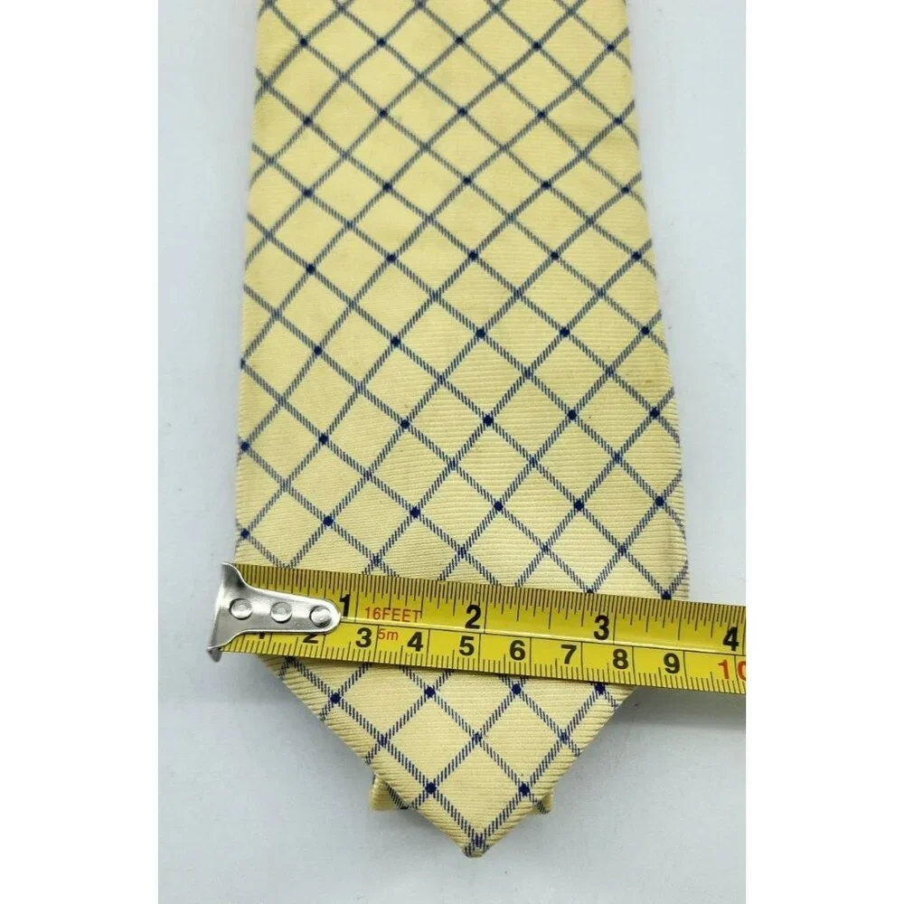 Brooks Brothers Makers Pure Silk Necktie Yellow Blue Check USA Made‎